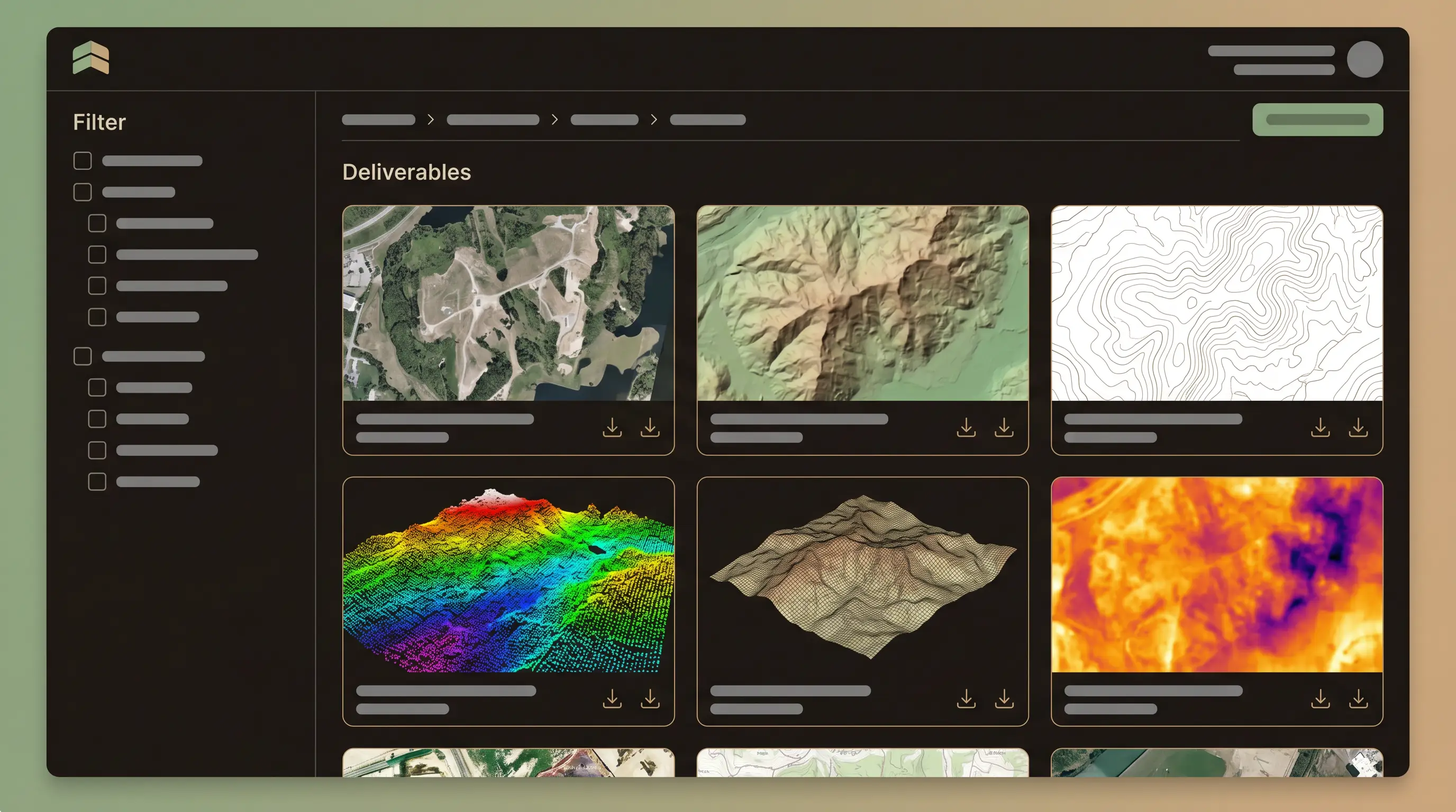 Representative deliverables library with map product tiles and downloads